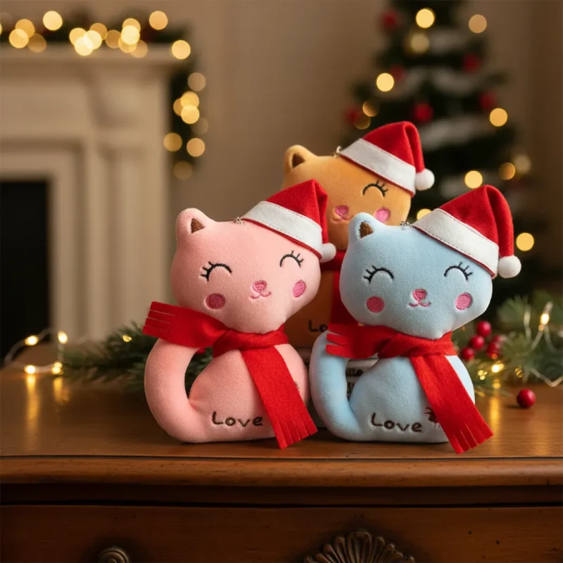 Mini Chaveiro Gata Gatinha Noel De Pelucia Natalina 12cm - Kits de 03pçs