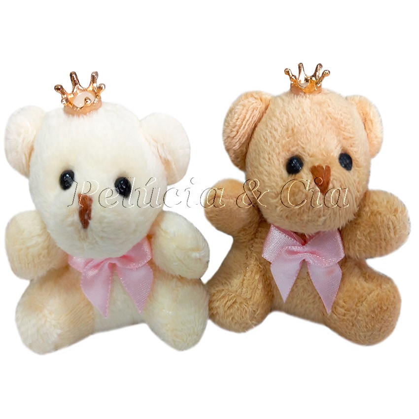 Mini Chaveiro Ursa Princesa de Pelúcia 6cm Completo - Pelúcia Marrom / Creme