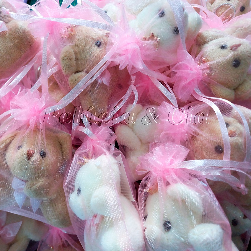 Mini Chaveiro Ursa Princesa de Pelúcia 6cm Completo - Pelúcia Marrom / Creme