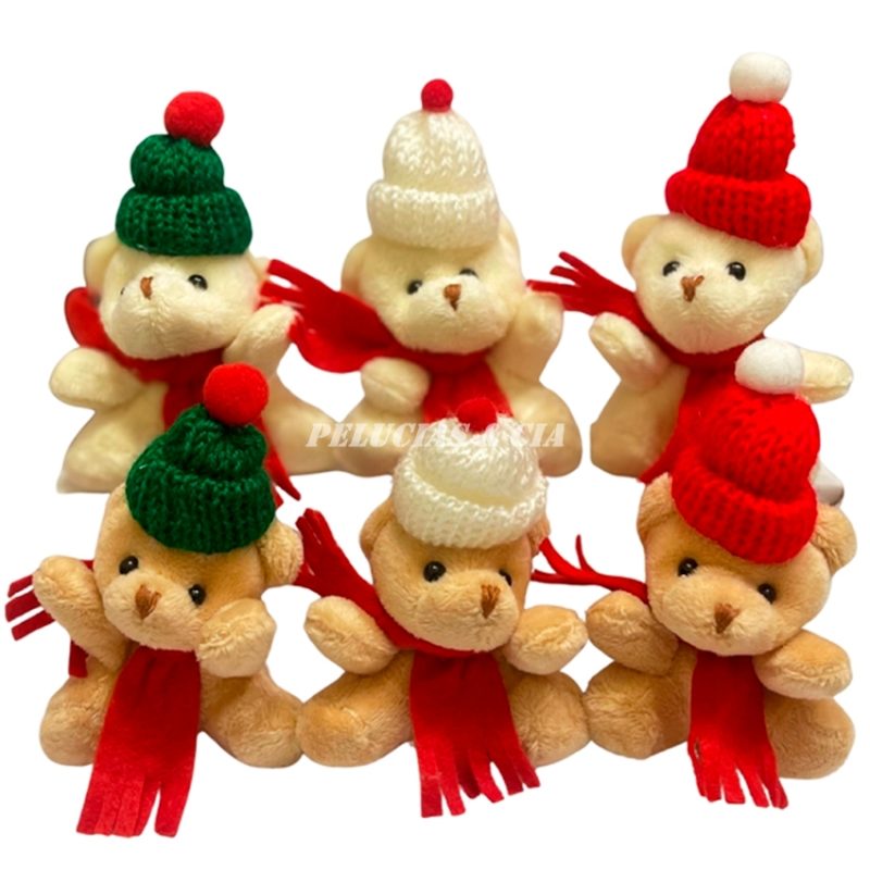 Jogo de 06pçs Mini Chaveiro de Pelúcia Urso Noel 6cm