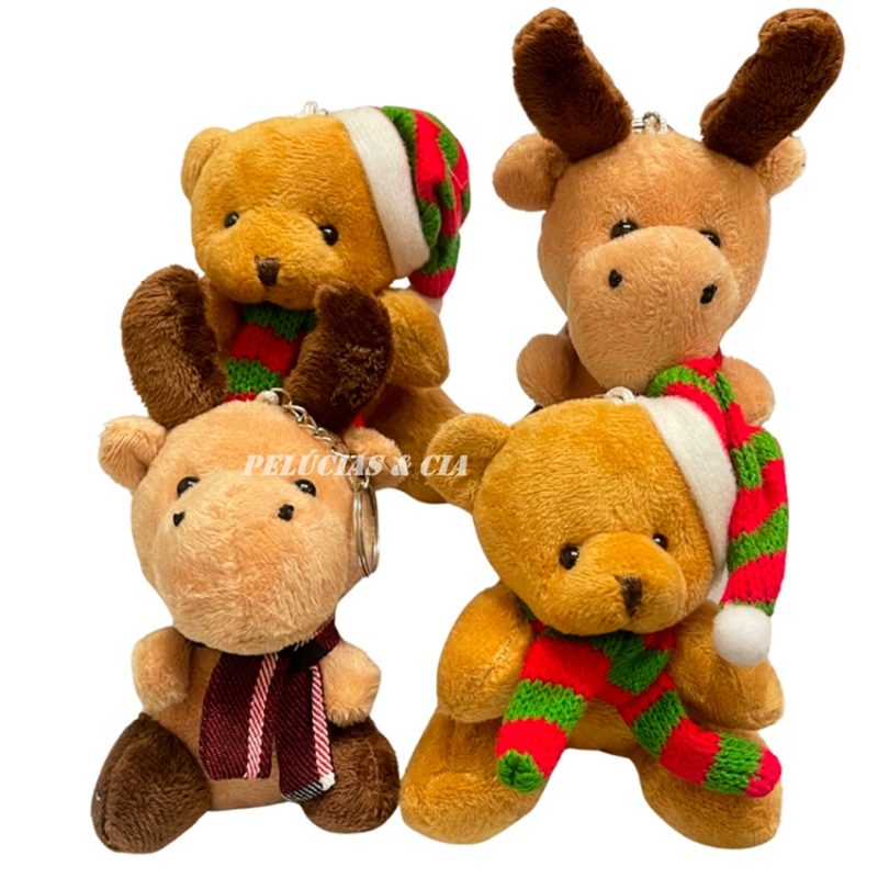 Mini Chaveiro de Pelucia Urso Noel & Rena10cm - Jg de 06pçs